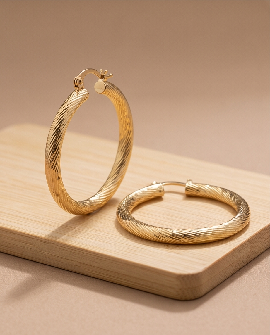 35mm Timeless Textured Gold Hoop Earrings