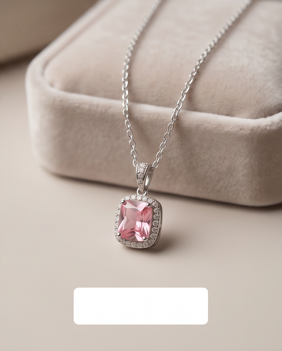 925 Sterling Silver 18 in-O-Chain Link With Pink Gemstone Pendant Necklace