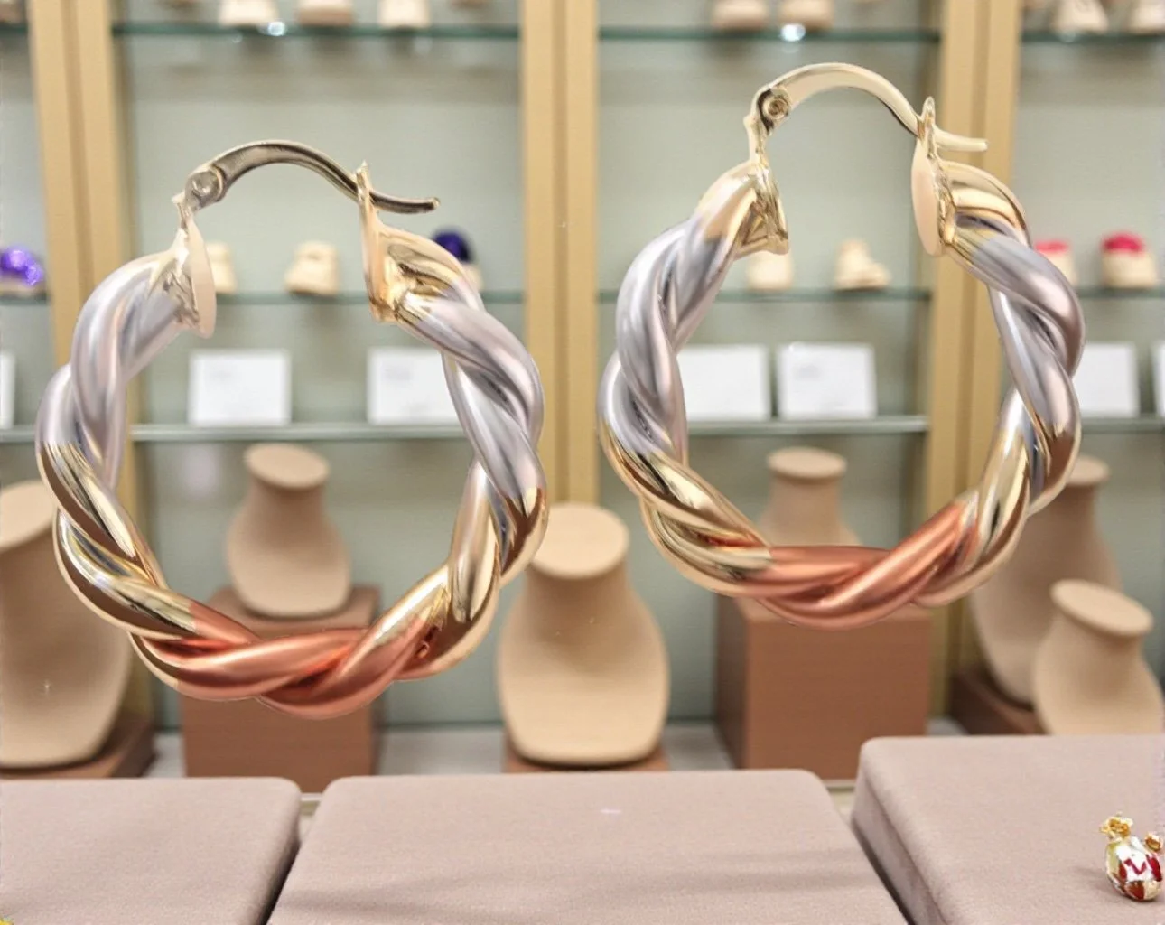 ER006 Tri-Color Twisted Hoop Earrings