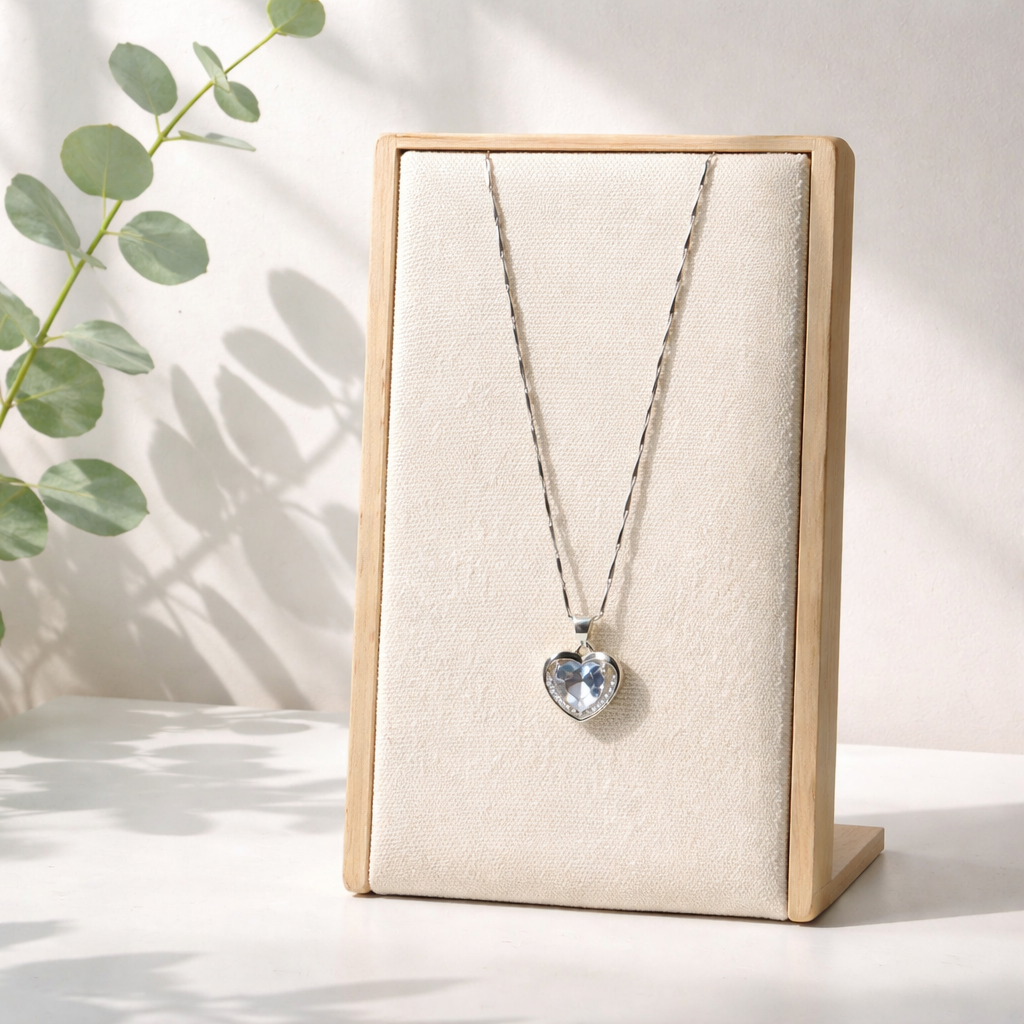SK318 Sterling Silver 925 Heart of Elegance White Crystal Necklace