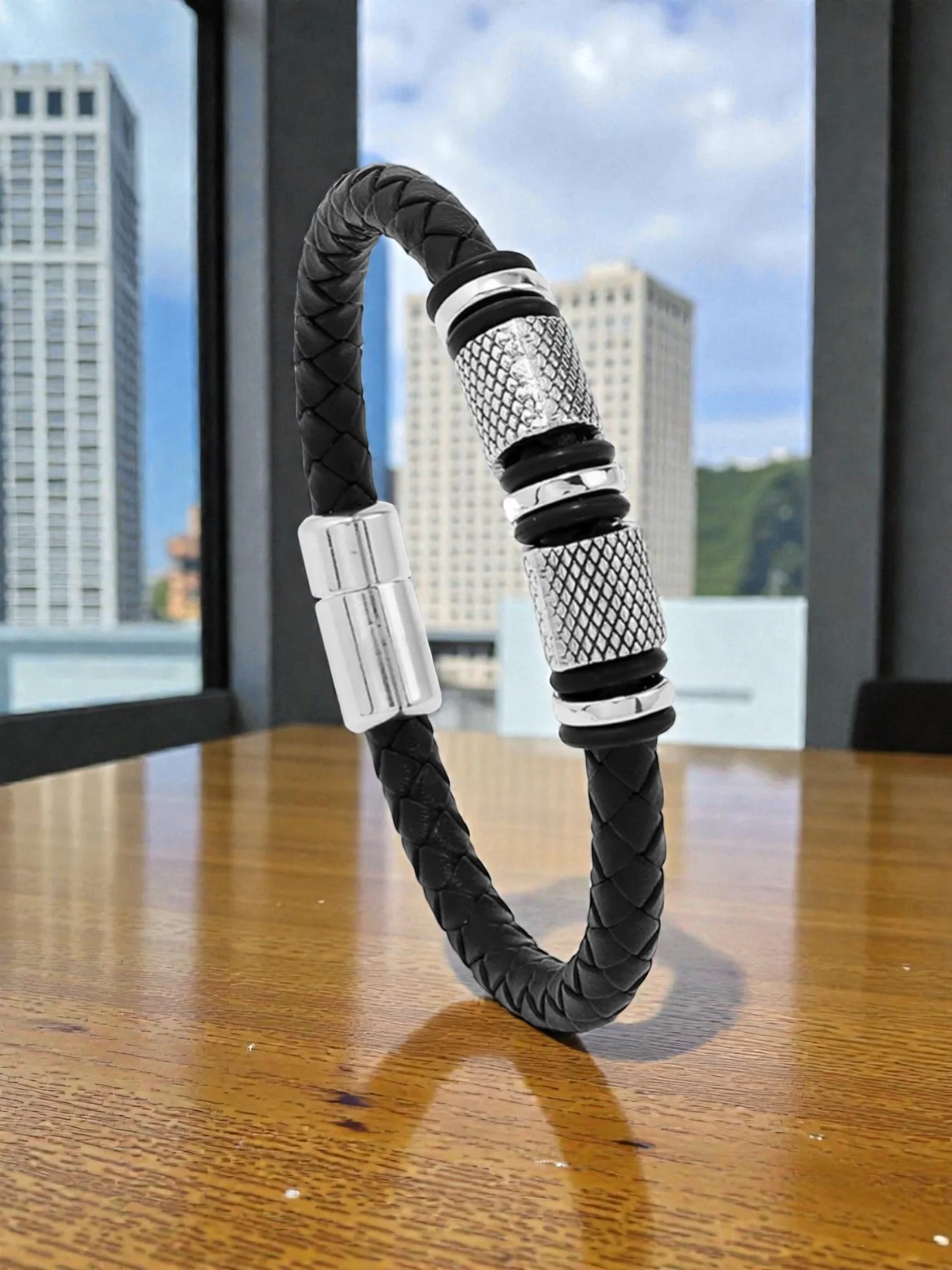 Elegance & Strength Black Leather Bracelet