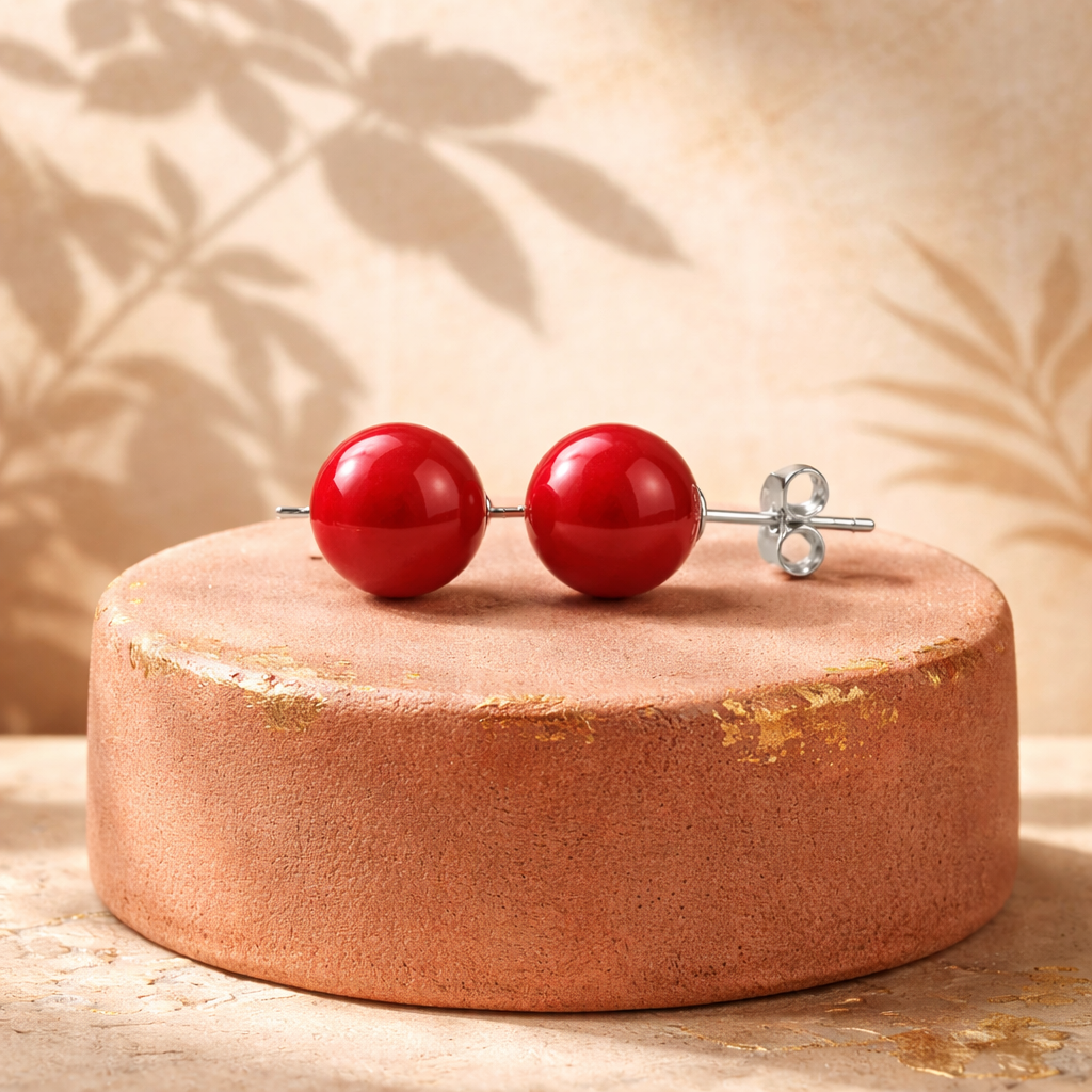 STS04 Sassy's Hyperalleric Red Coral Stud Earrings