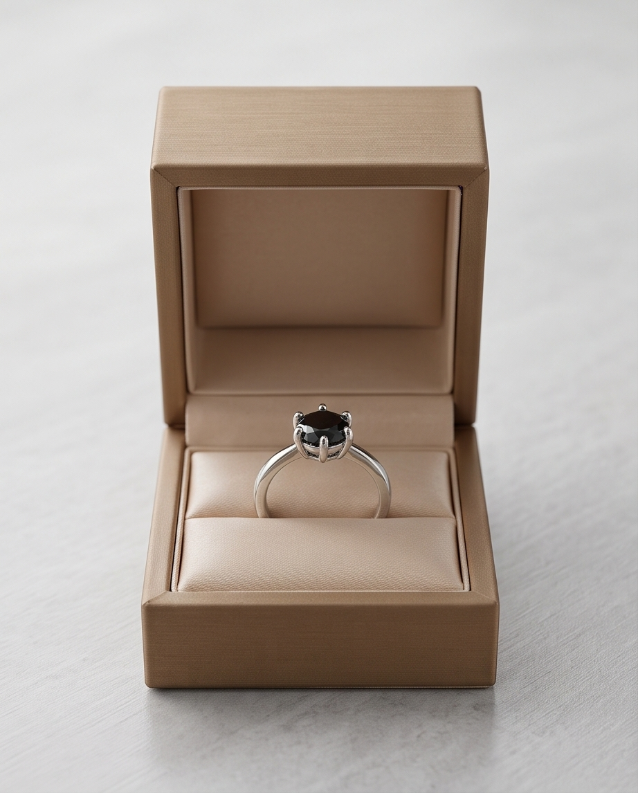 Black Gemstone Silver Ring Size 10
