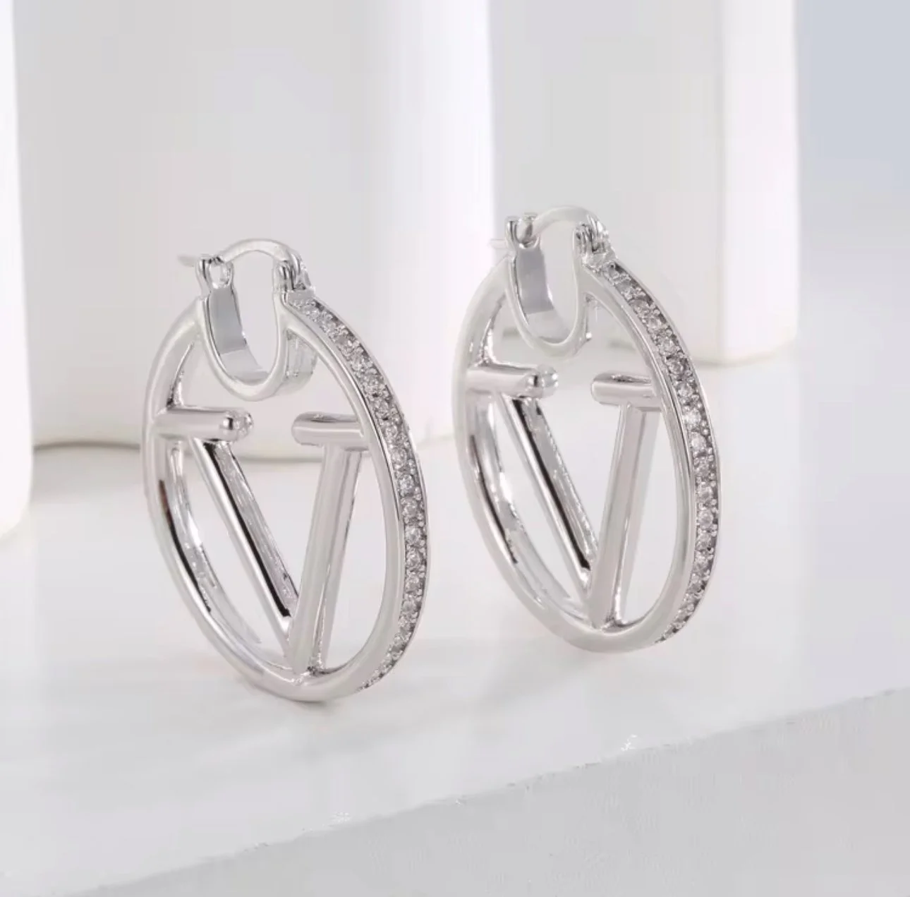 Elegant Sterling Silver Or Gold Hoop Earrings with Cubic Zirconia
