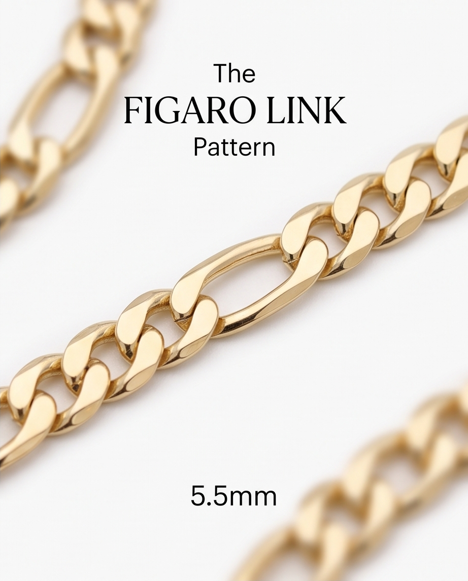 14K  High Quality Gold Figaro Filled Link Chain Necklace