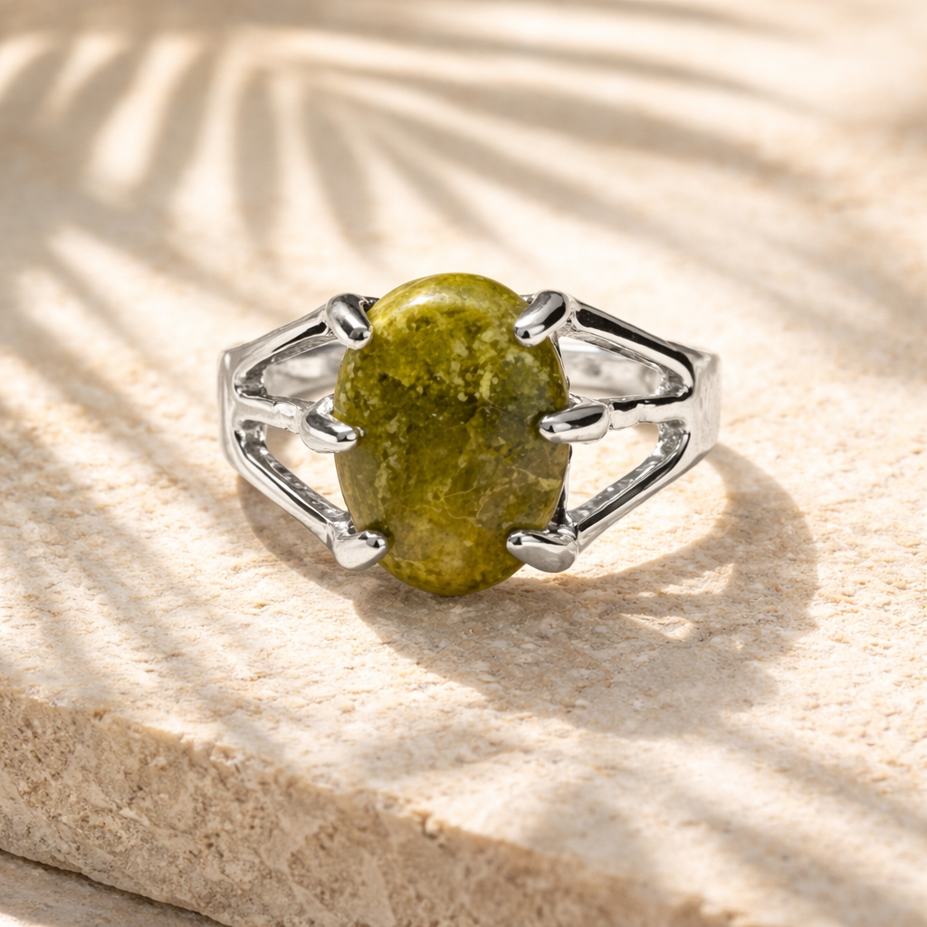 SR797 Moss Agate Green Stone Ring