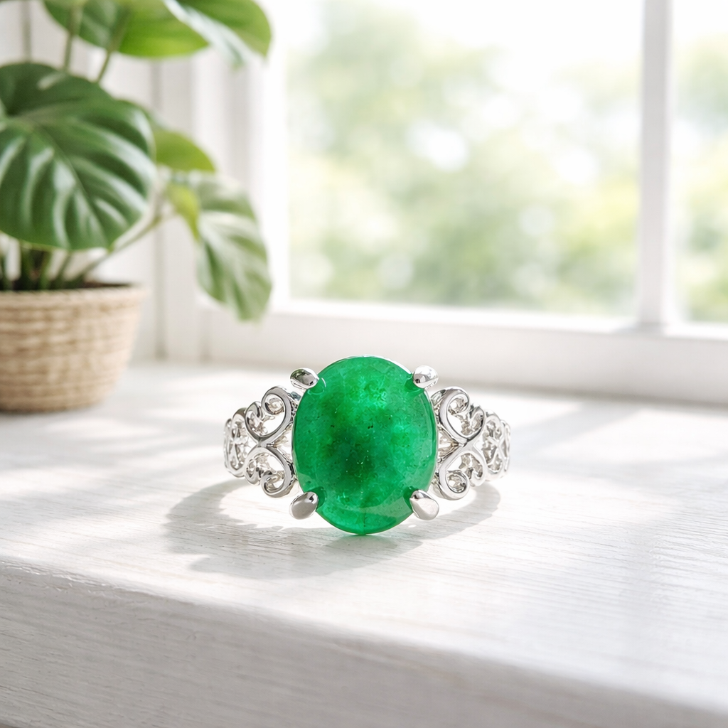 SR936 Emerald Elegance Sterling Silver Ring-Only Size-6.5