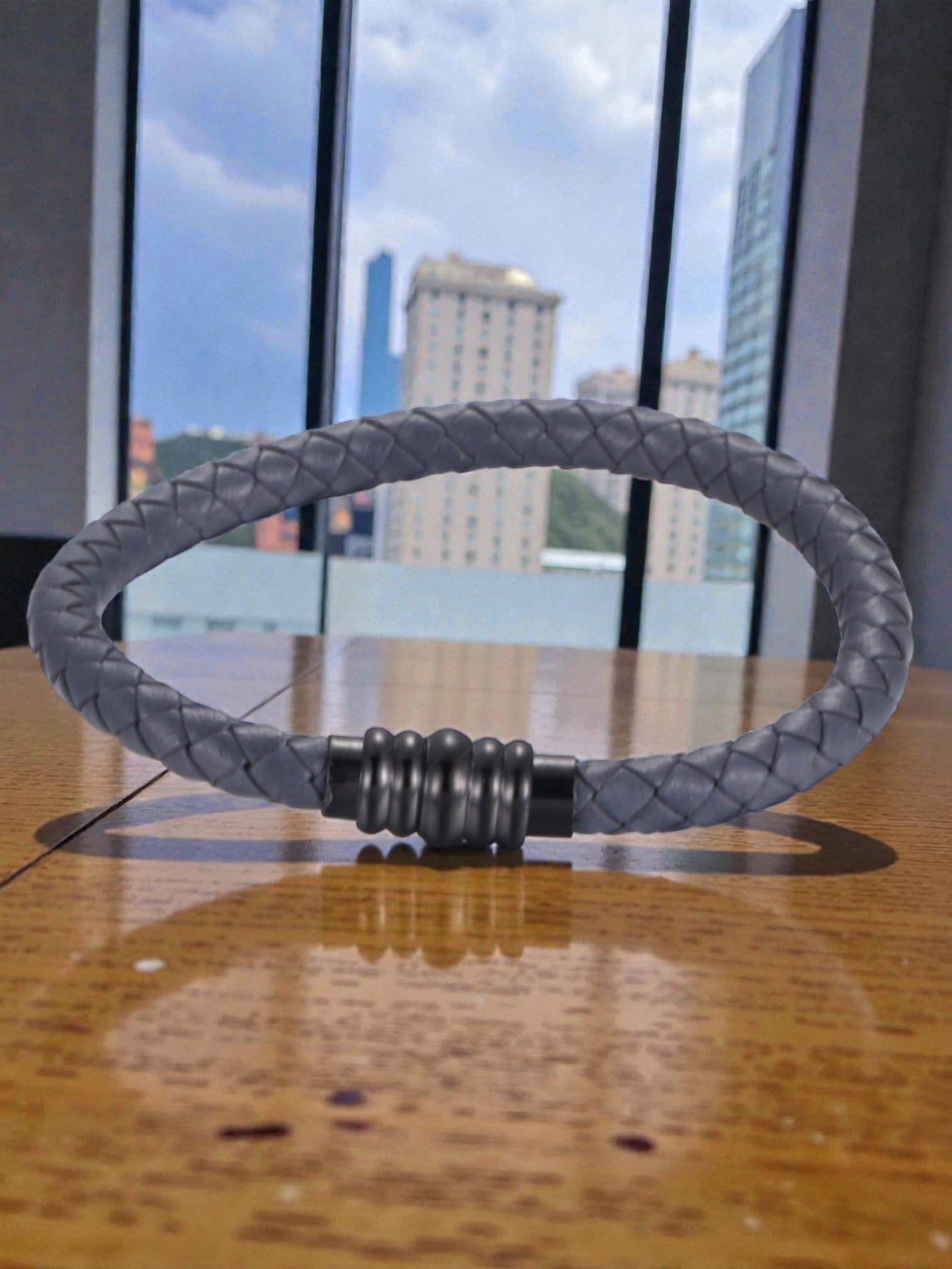 BL33 Gray Braided Bracelet with Magnetic Clasp