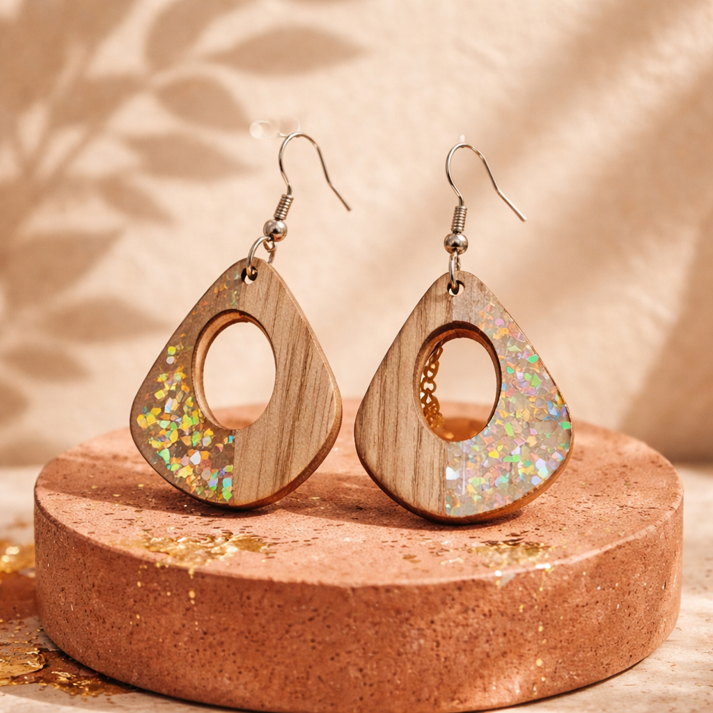 E26 Exquisite Wooden & Resin Teardrop Earrings