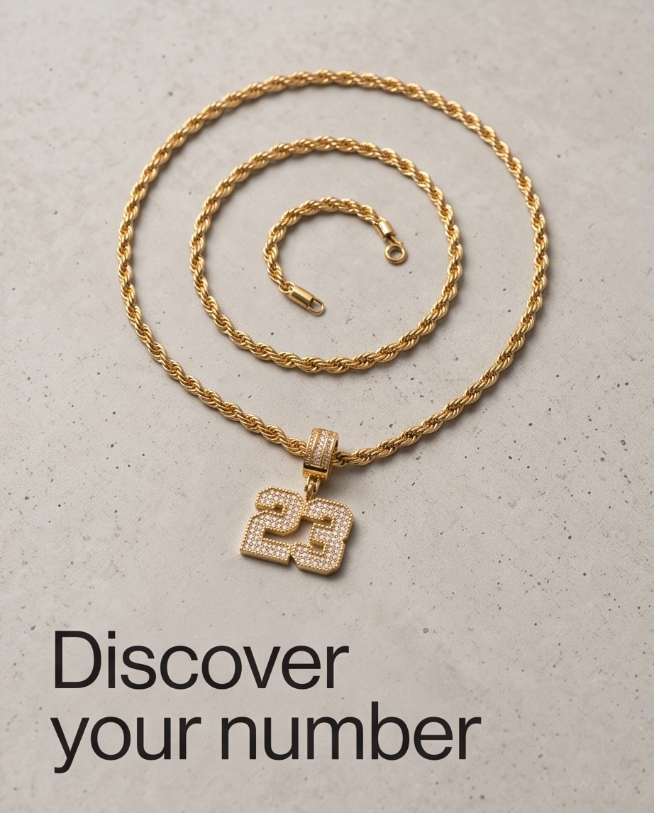 Gold Rope Chain & Custom Number Charm Set