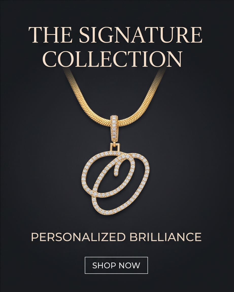 Large Multi-Cubic Gold Zirconia Shaped Letter "O" With Red Box and Option for Herringbone Necklace (Limited of Edition) $27.99 Elegance Gold Necklace