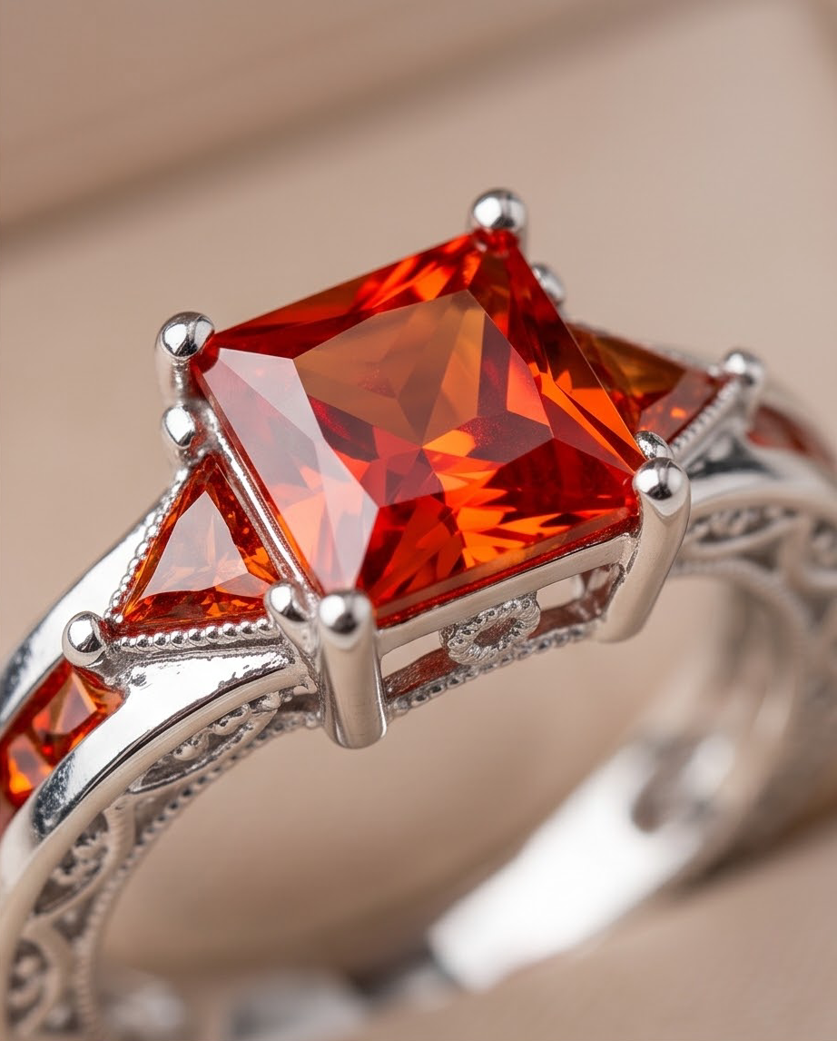 Sterling Silver & Orange Gemstone Radiance Ring
