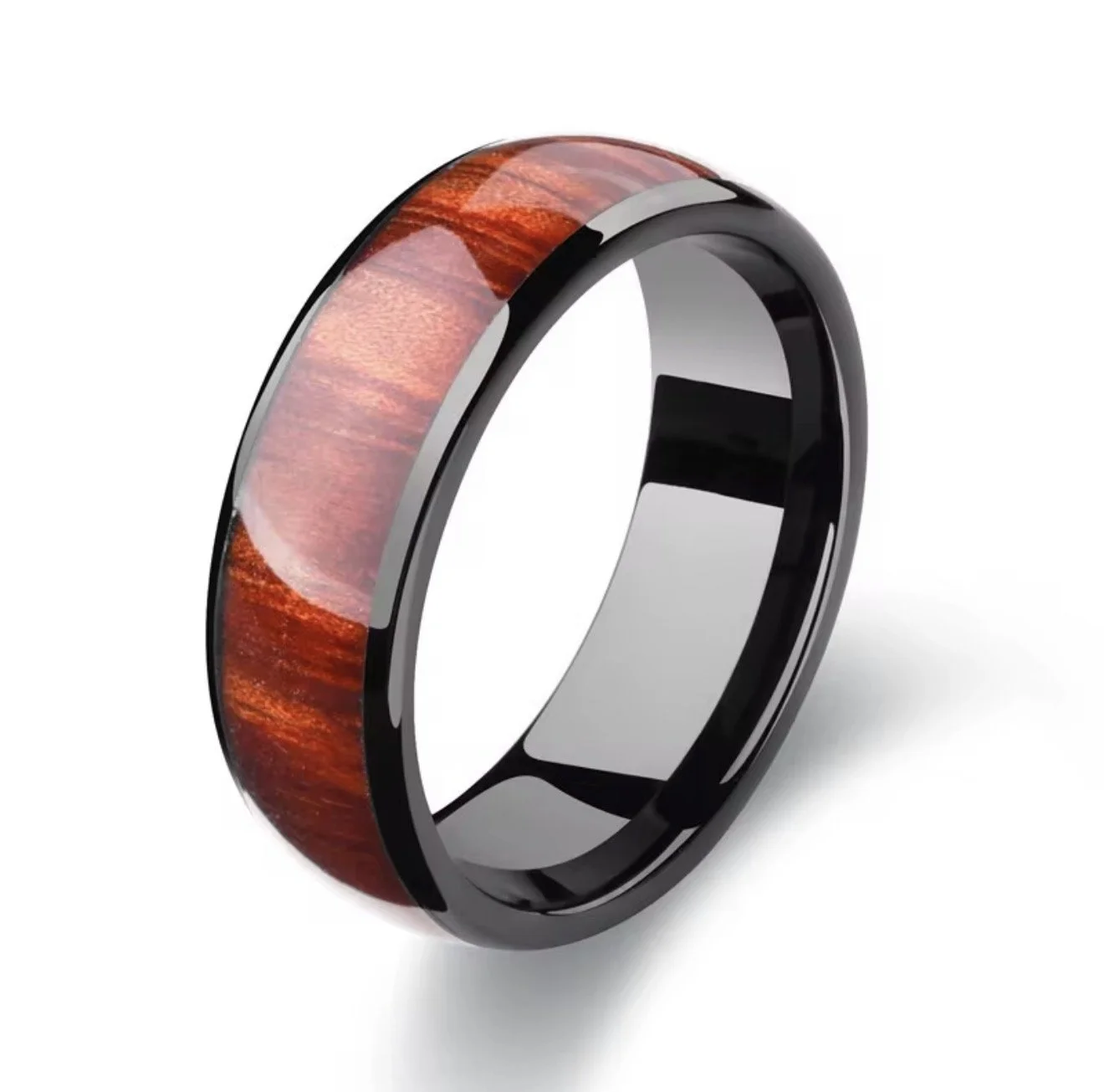 BB002 Tungsten Carbide Ring with Red Wood Inlay