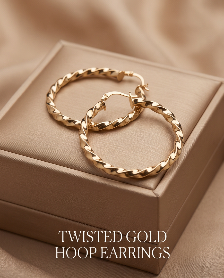 ER010 Medium Size Elegant Gold-Plated Twisted Hoop Earrings
