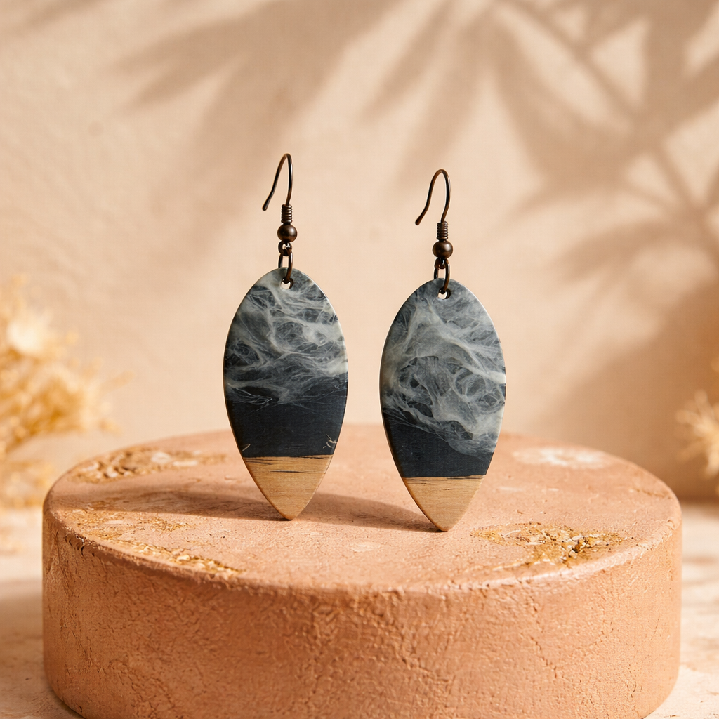 E19 Ocean Wave Resin and Wood Earrings