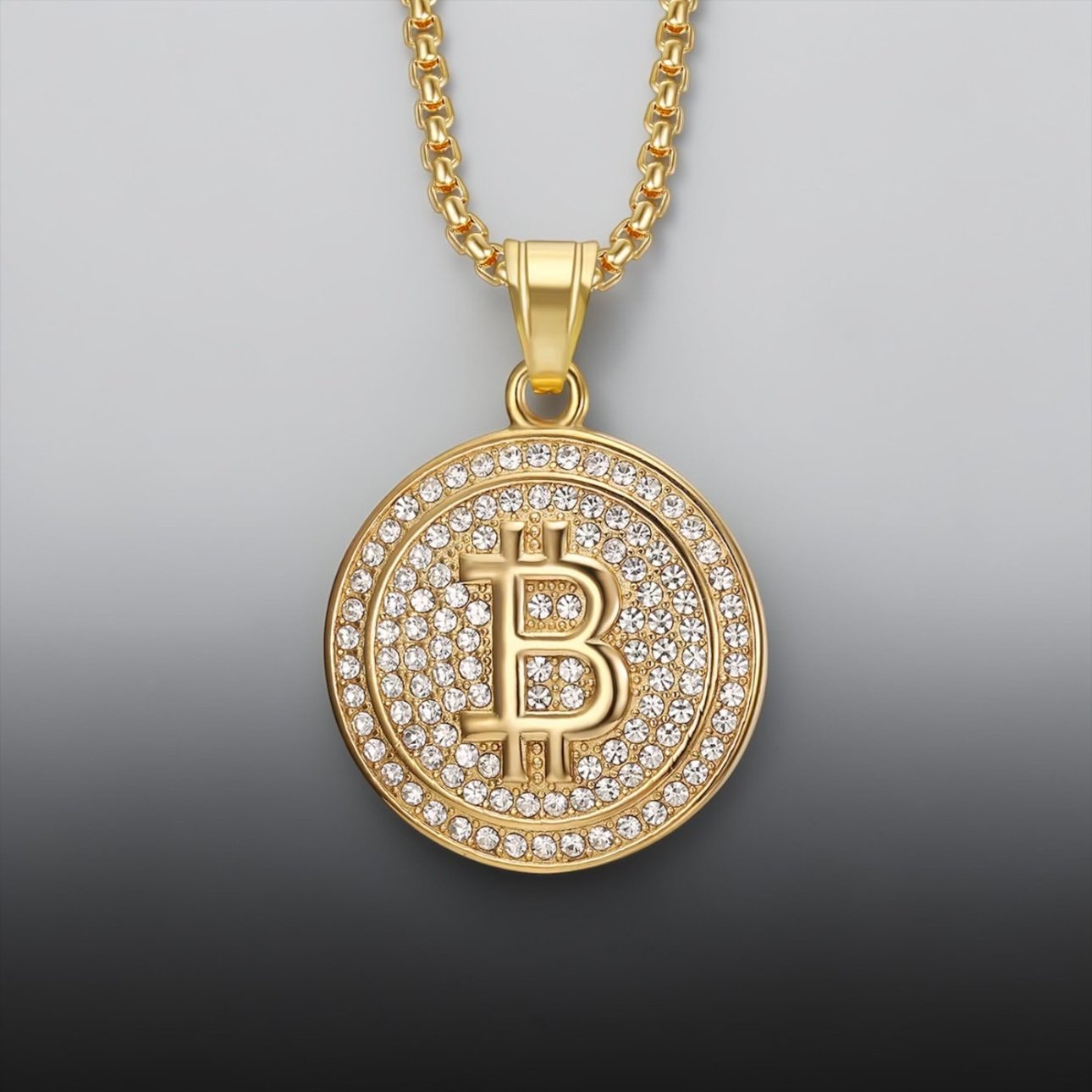 Sassy's Bitcoin Crystal Gold Pendant Necklace