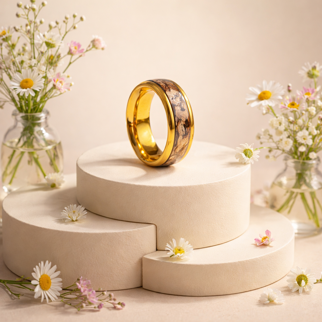 HR007 Tungsten Wood Inlay Ring