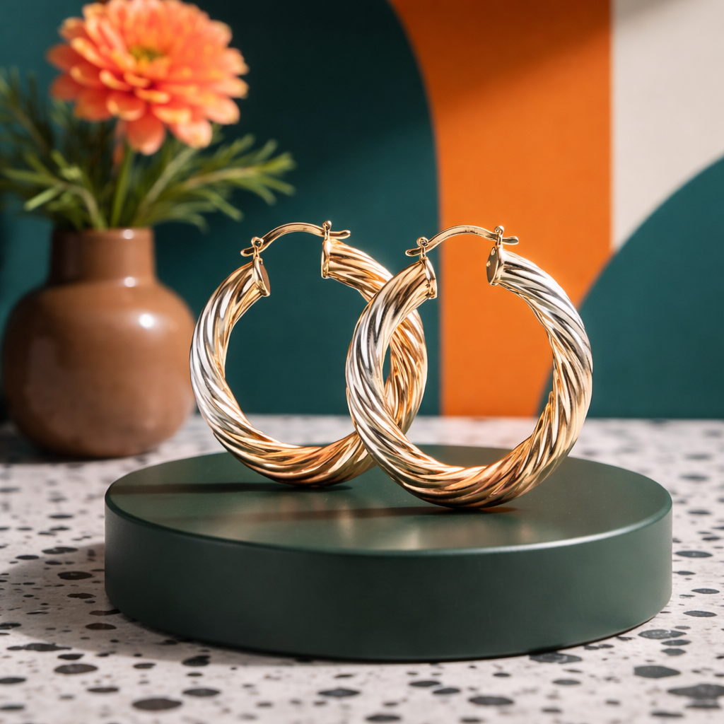 Exquisite Two-Tone Twisted Hoop Earrings