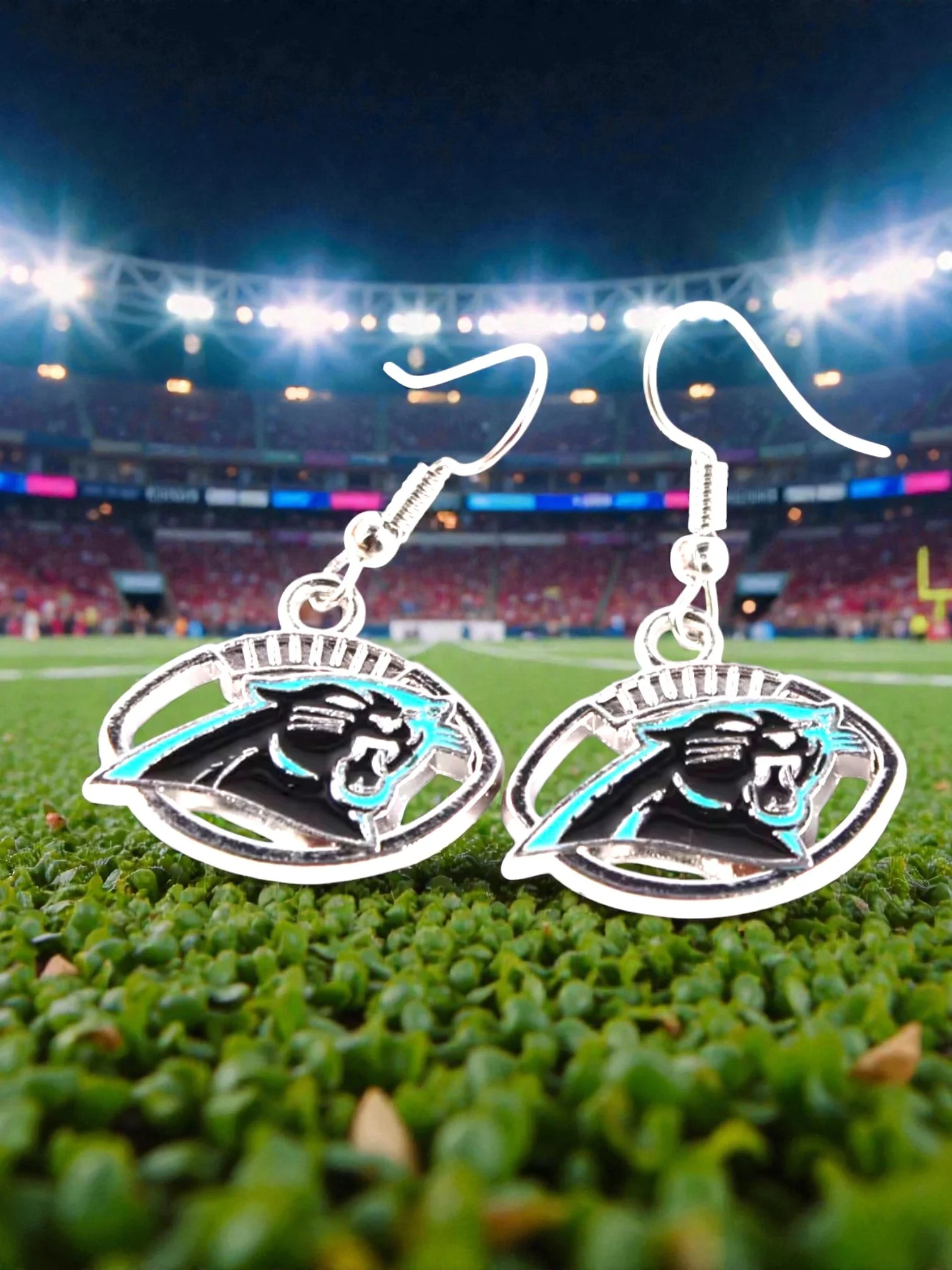 E118 Carolina Panthers With A Football Curve Earrings