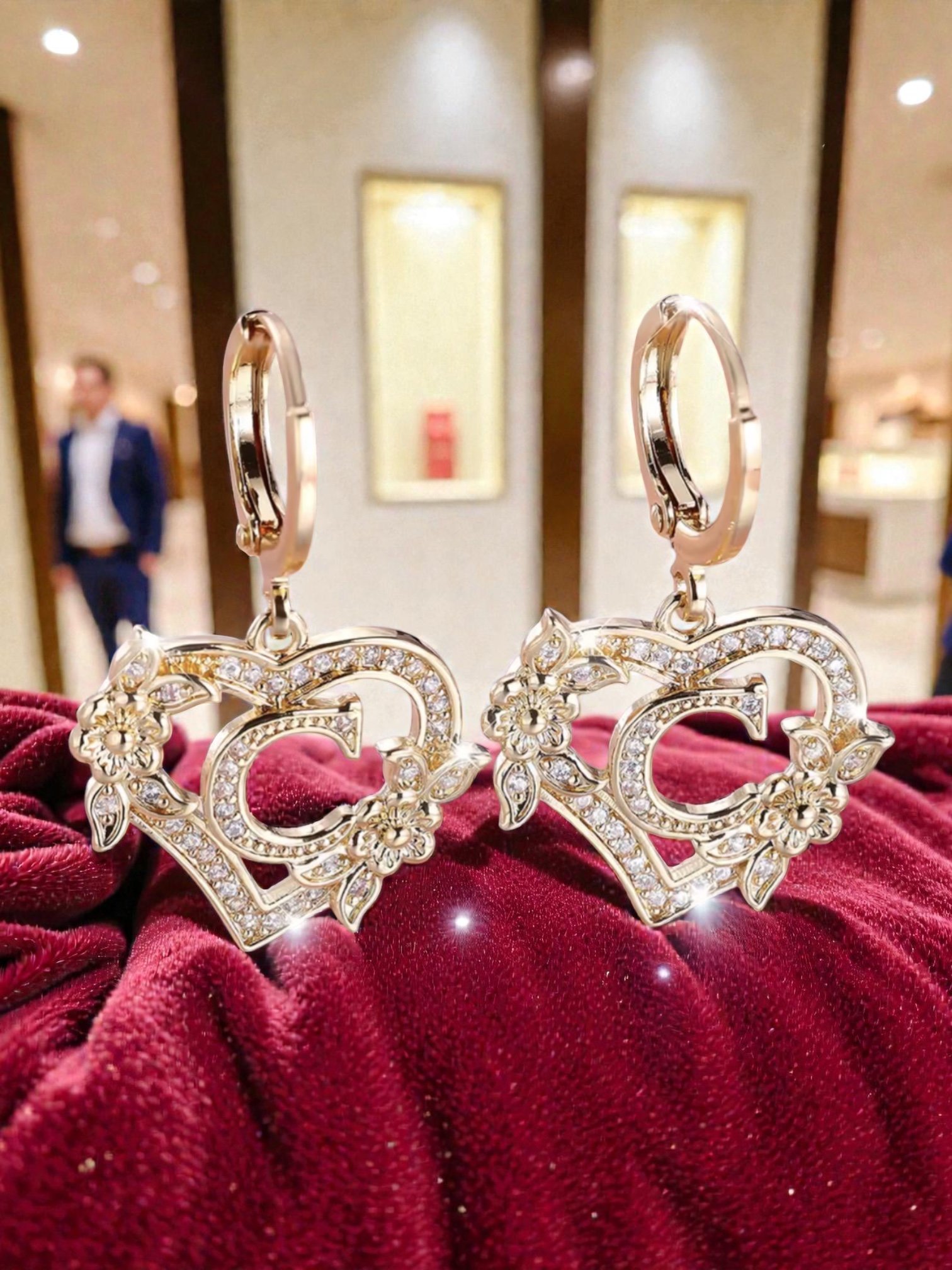 L103 Sassy's Pearls & Gentlemen Band'S Floral Initial "C" Hoop Earrings