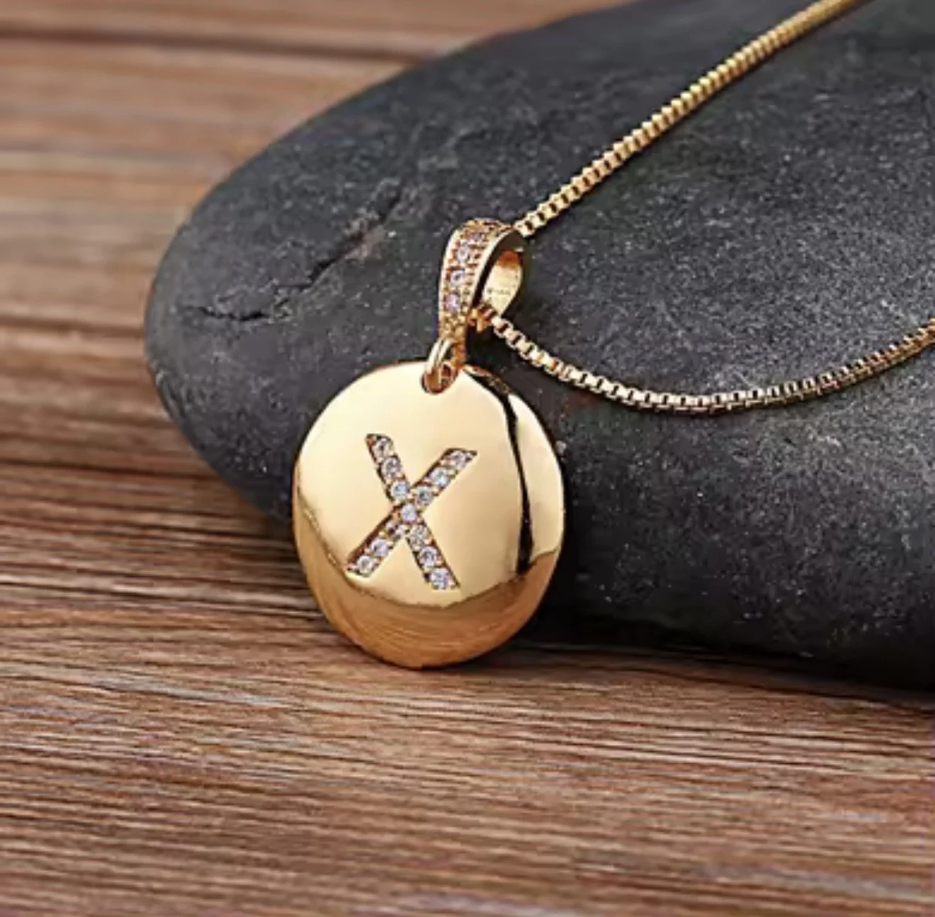 Gold 'X' Pendant Necklace with Cubic Zirconia
