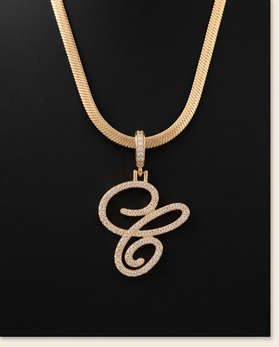 Large Multi-Cubic Gold Zirconia Shaped Letter "C" With Red Box and Option for Herringbone Necklace (Limited of Edition) $27.99 Elegance Gold Necklace