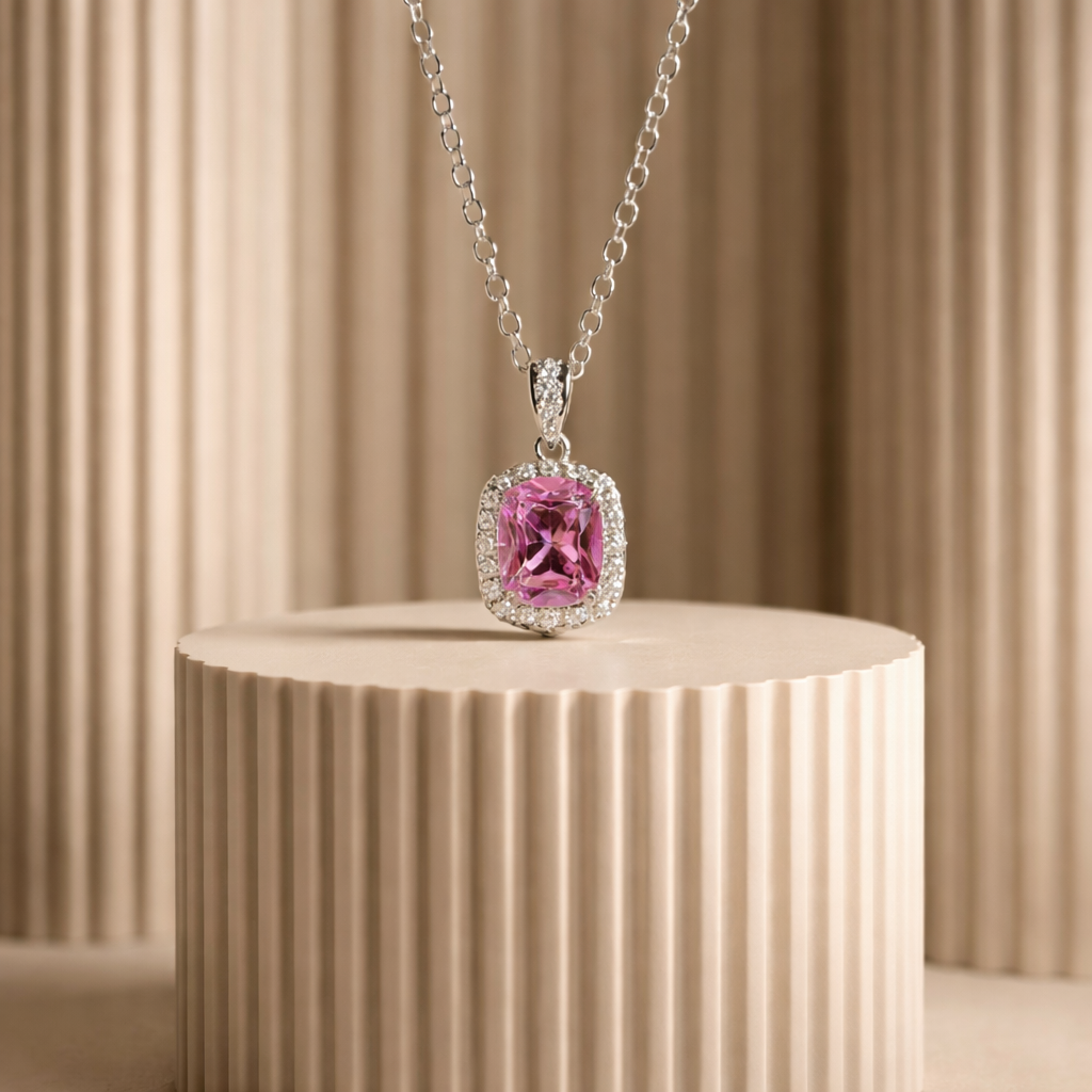 SK301 Sassey's Radiant Elegance 925 O-Chan 18'in Pink Gemstone Necklace