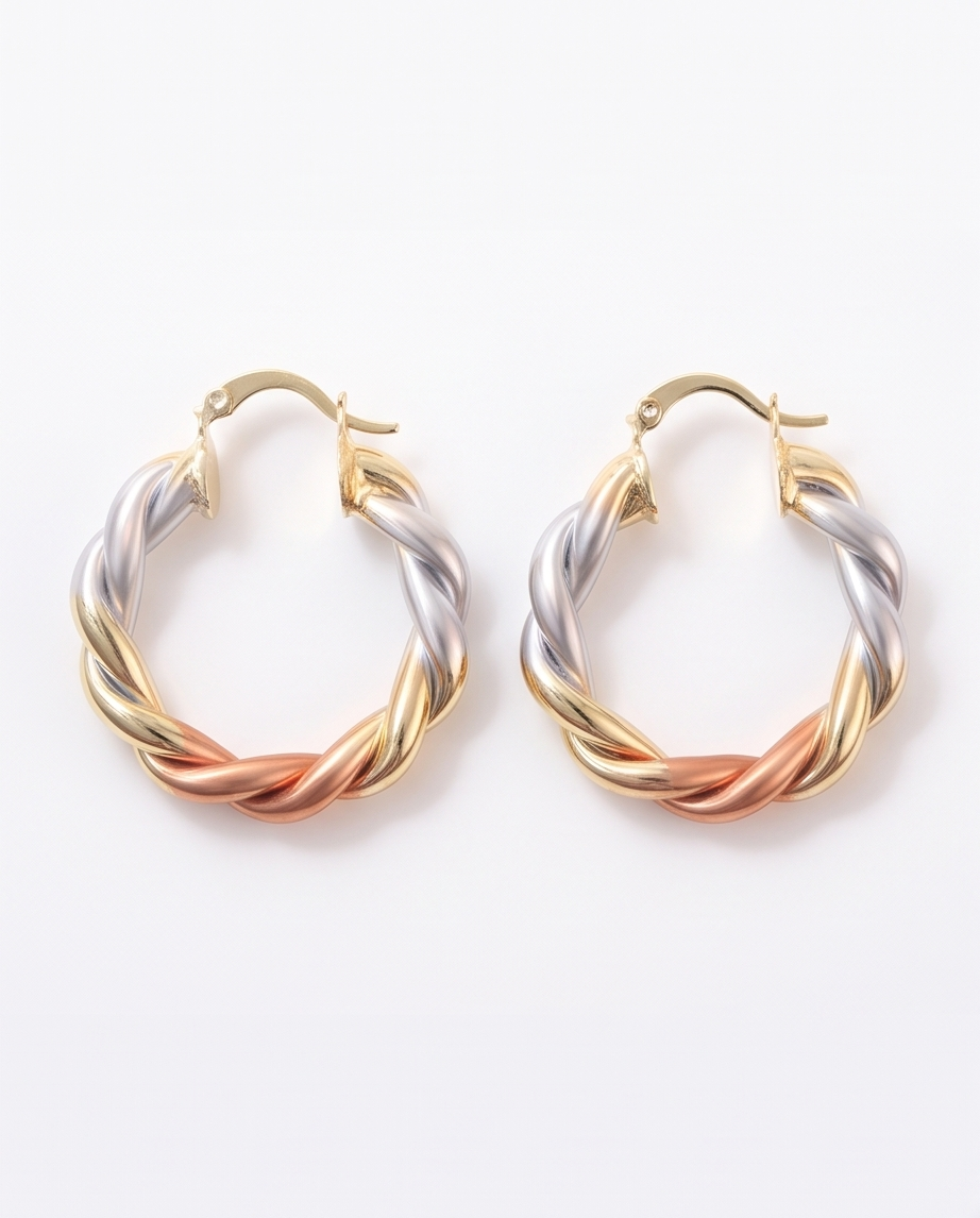 37mm  Tri-Color Twist Hoop Earring