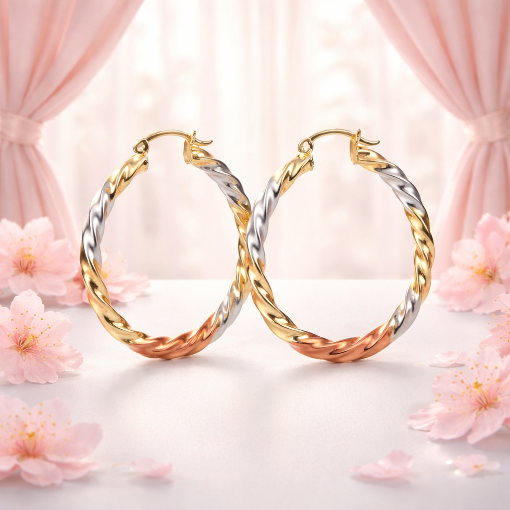 Tri-Color Twisted Hoop Earrings