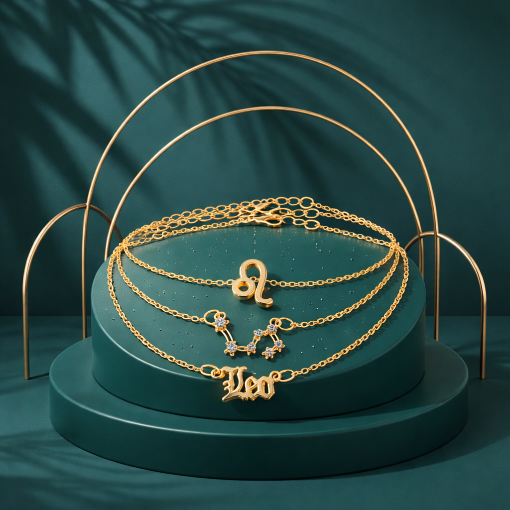 AB005 Leo Gold Zodiac Necklace Set