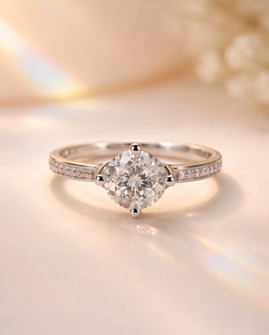 Sterling Silver Radiant Solitaire Diamond Ring #0084