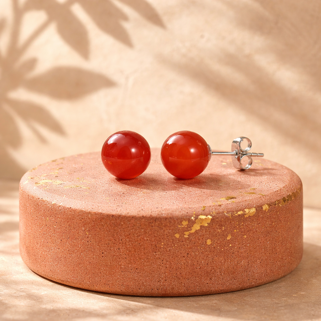 Carnelian Gemstone Stud Earrings