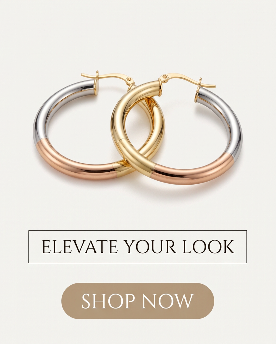 ER009 Tri-Tone Elegance Hoop Earrings