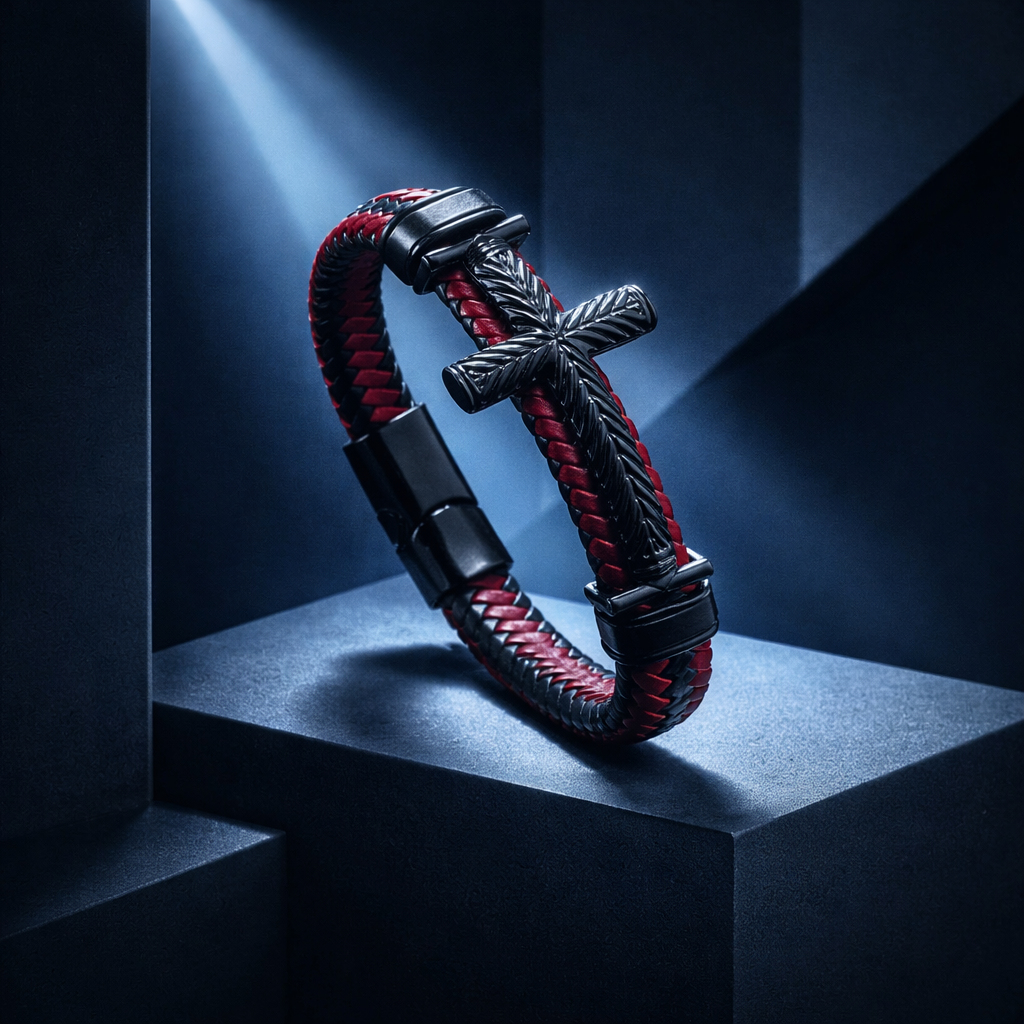 BL015 Red Cross Leather Bracelet