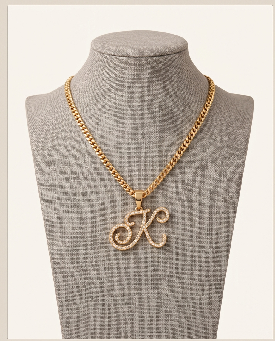 Large Multi-Cubic Gold Zirconia Shaped Letter "K" With Red Box and Option for Herringbone Necklace (Limited of Edition) $27.99 Elegance Gold Necklace