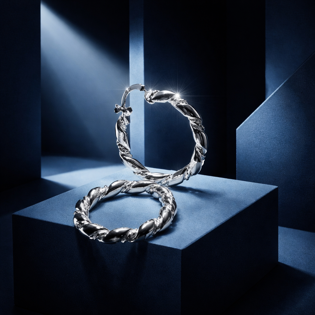 ER003 Sterling Silver Twisted Hoop Earrings