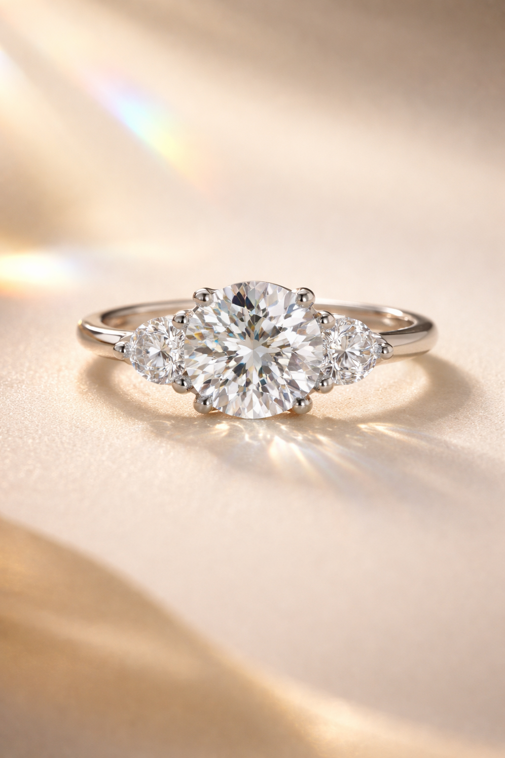 STA123 S925 Sterling Silver Lustrous Elegance Three- Moissanite Stone Diamond Ring Ring Box Included