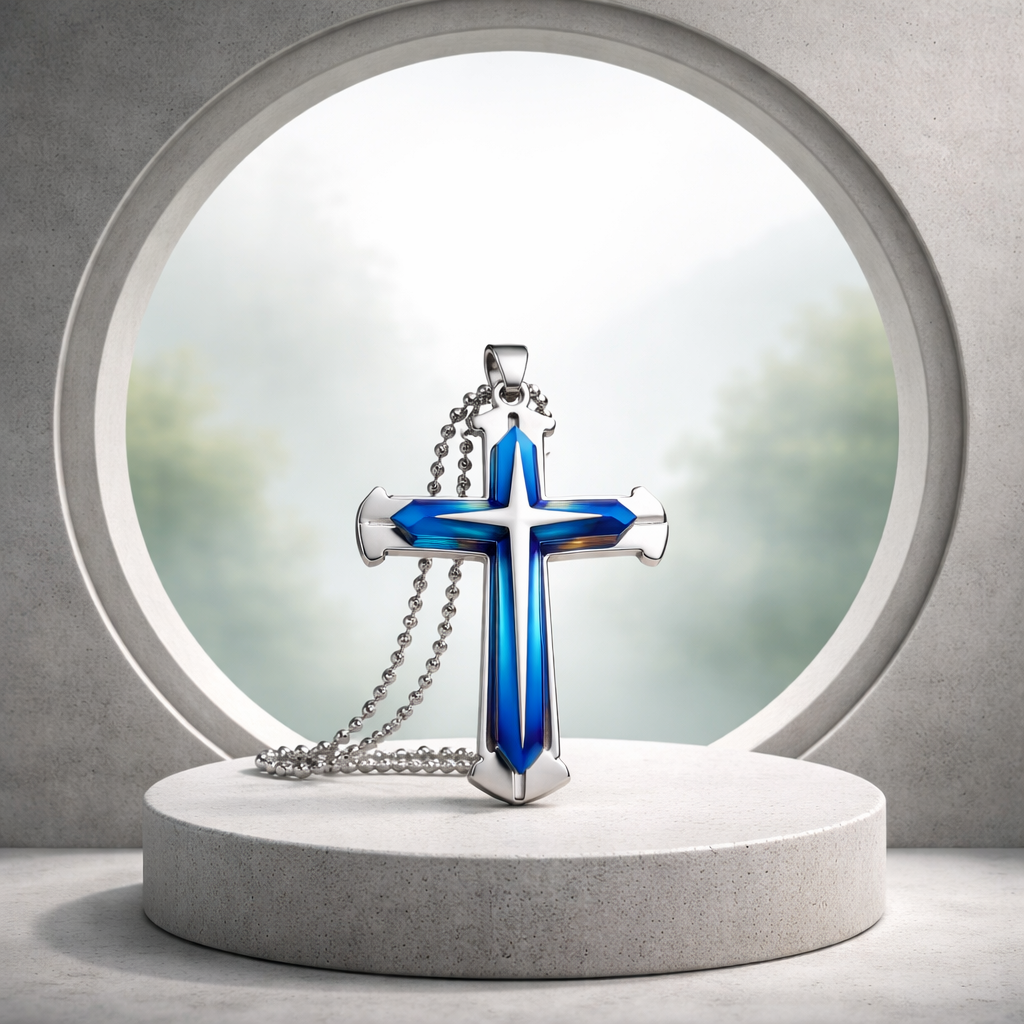 Sassy's Blue Enamel Cross Necklace