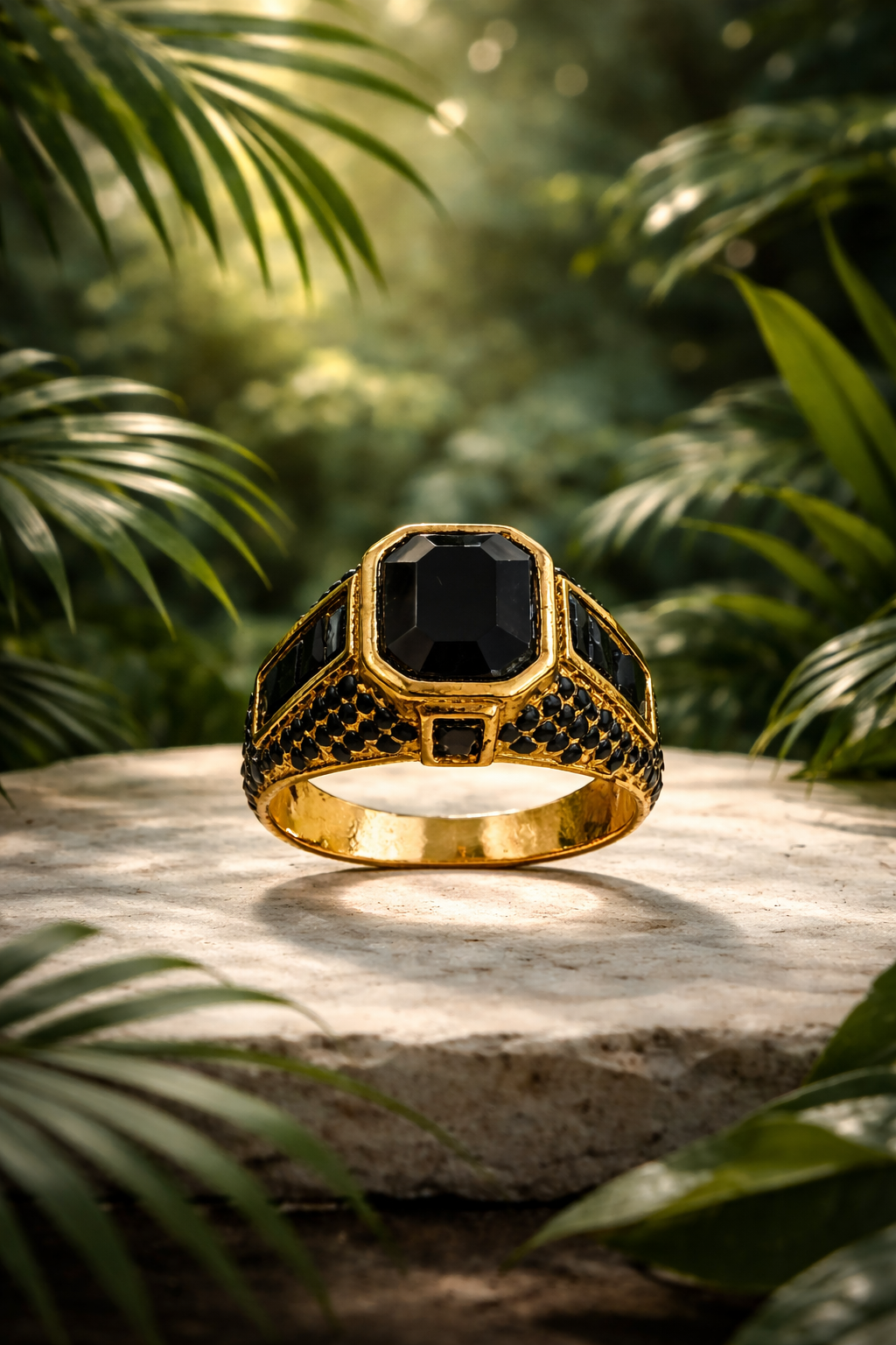 Opulent Black Gemstone Gold Ring