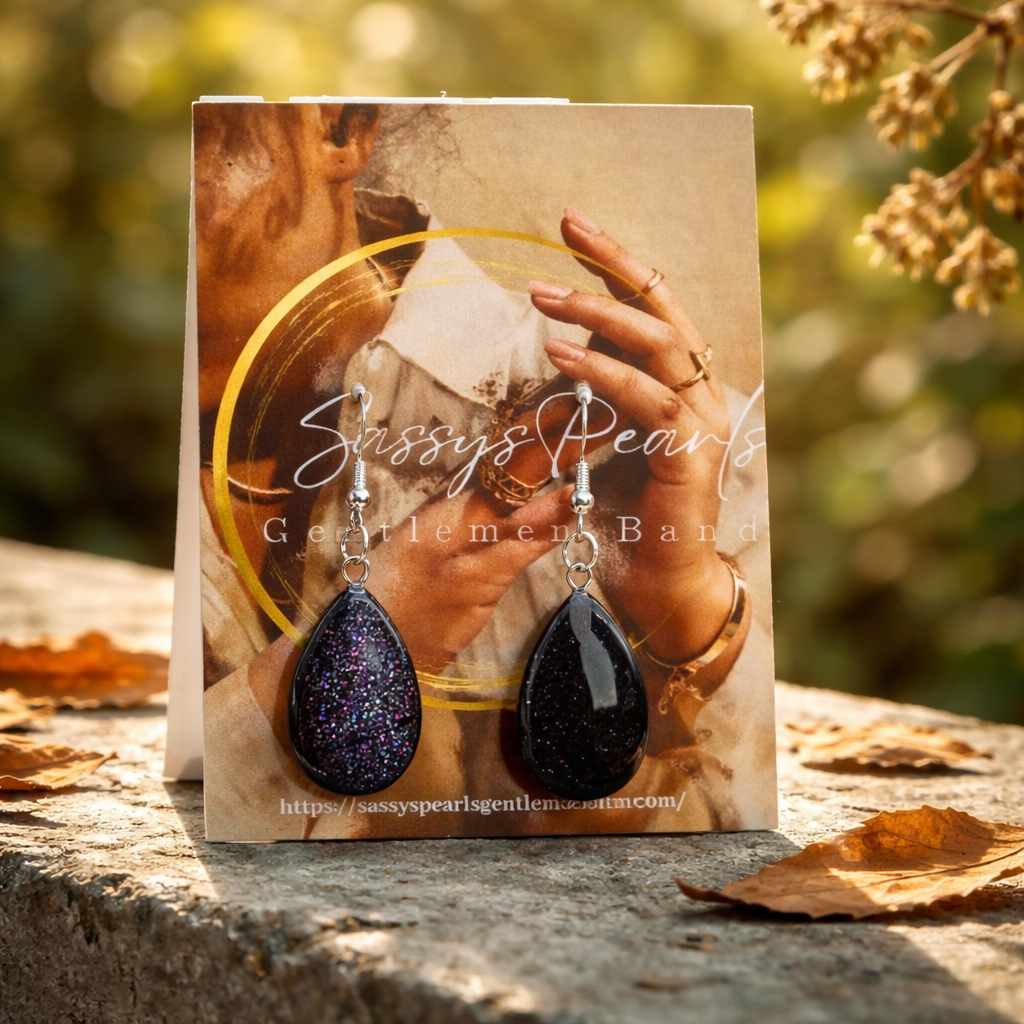 TD007 Sassy's Pearls Glitter Hypoallergenic Blue Sandstone Teardrop Earrings
