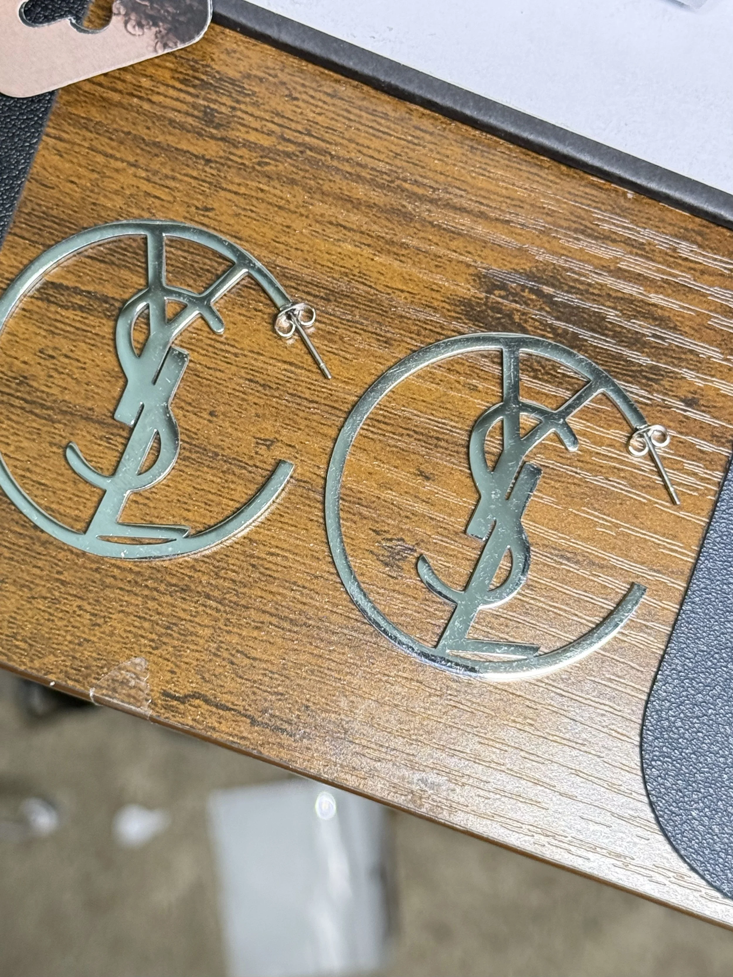 E19 Gold Brand Sign Hoop Earrings