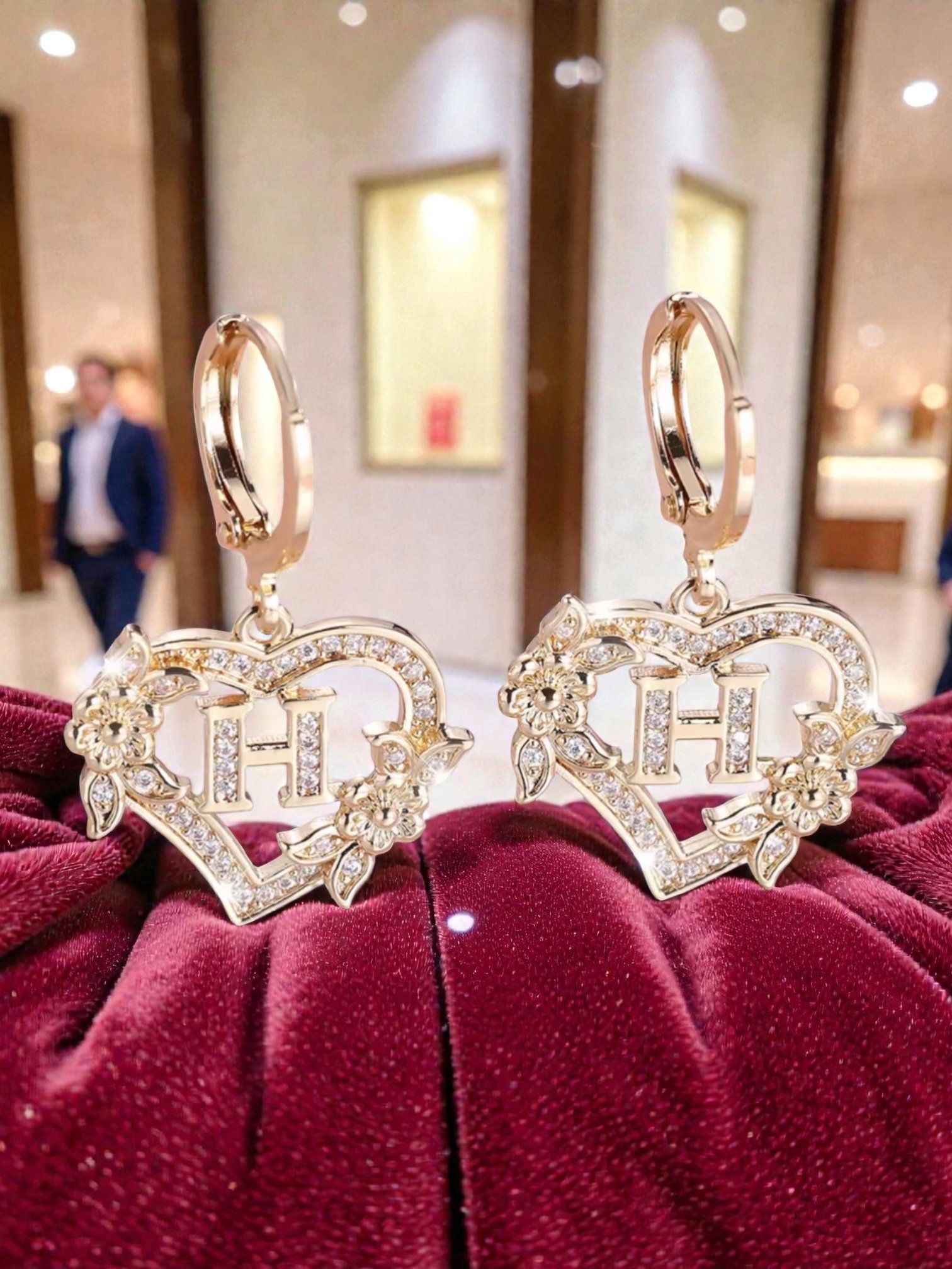 L108 Sassy's Pearls & Gentlemen Band'S Floral Initial "H" Hoop Earrings