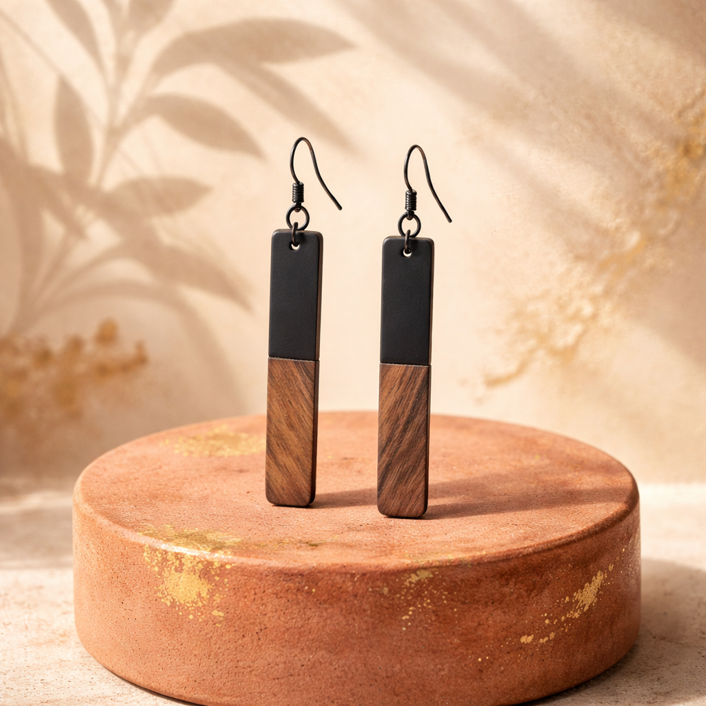 E20 Wood & Black Elegance Earrings