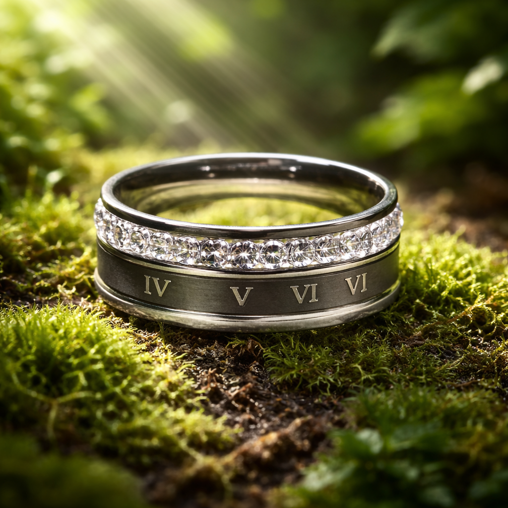 Roman Numeral Titanium Eternity Ring
