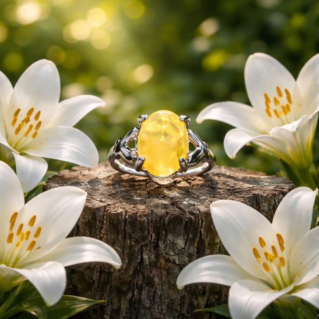 SR760 Yellow Gemstone Silver Ring (Only Ring Size -8)