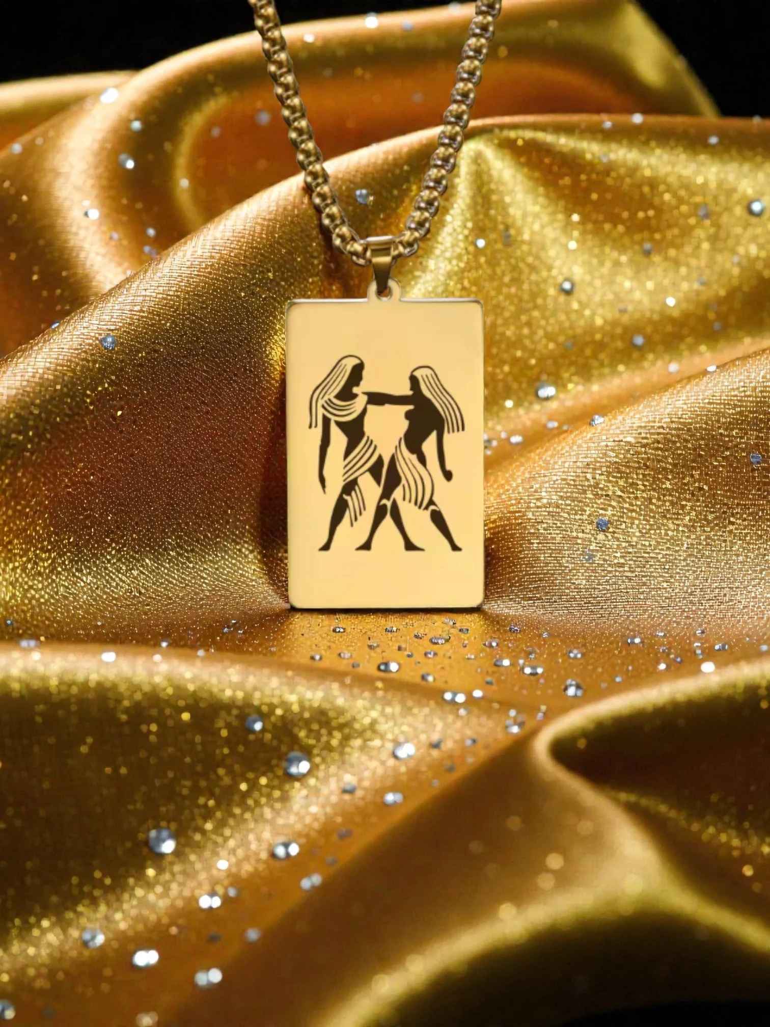 BG07 20'Gemini  Gold/Silver Zodiac Tag Necklace