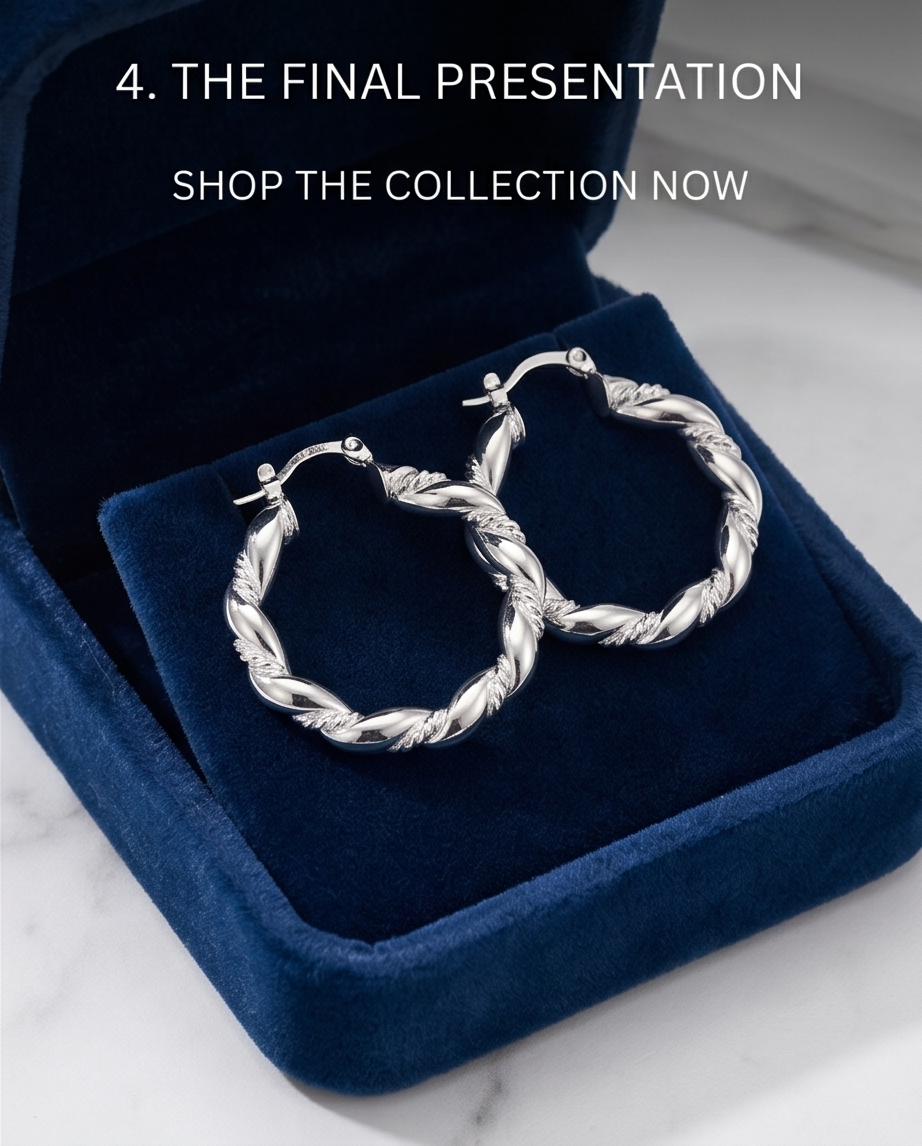 1 Pair Twisted Sterling Silver Hoop Earrings