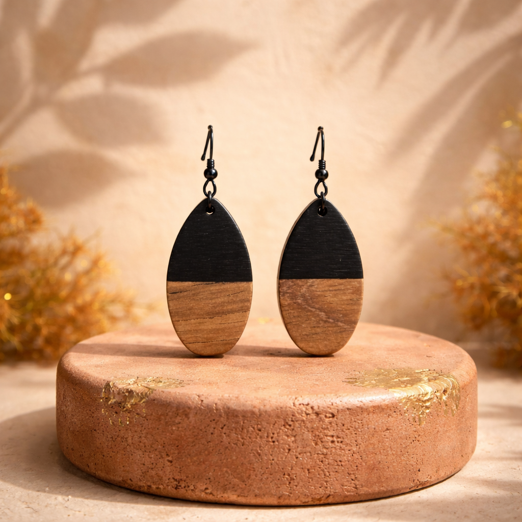Elegant Two-Tone Wooden Drop Earrings