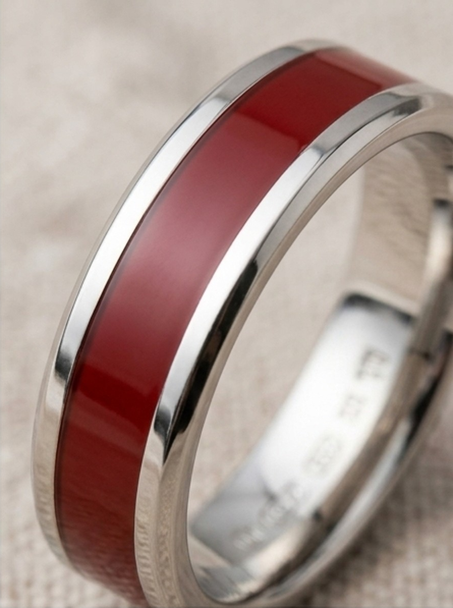 Bold Red Inlay Stainless Steel Ring