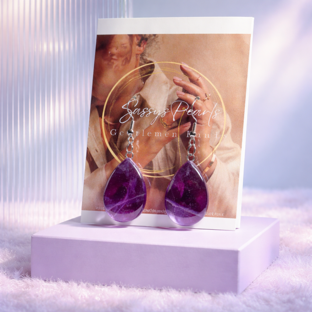 TD015 Sassy's Pearls Hypoallergenic Amethyst Drop Earrings